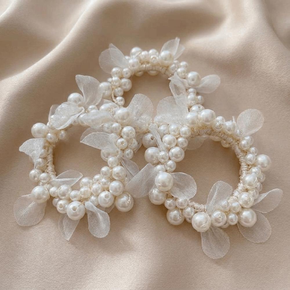 Beaded Faux Pearl Hair Ties Hand-Woven Hair Accessories Decorative Elastic Hair Rope Party
