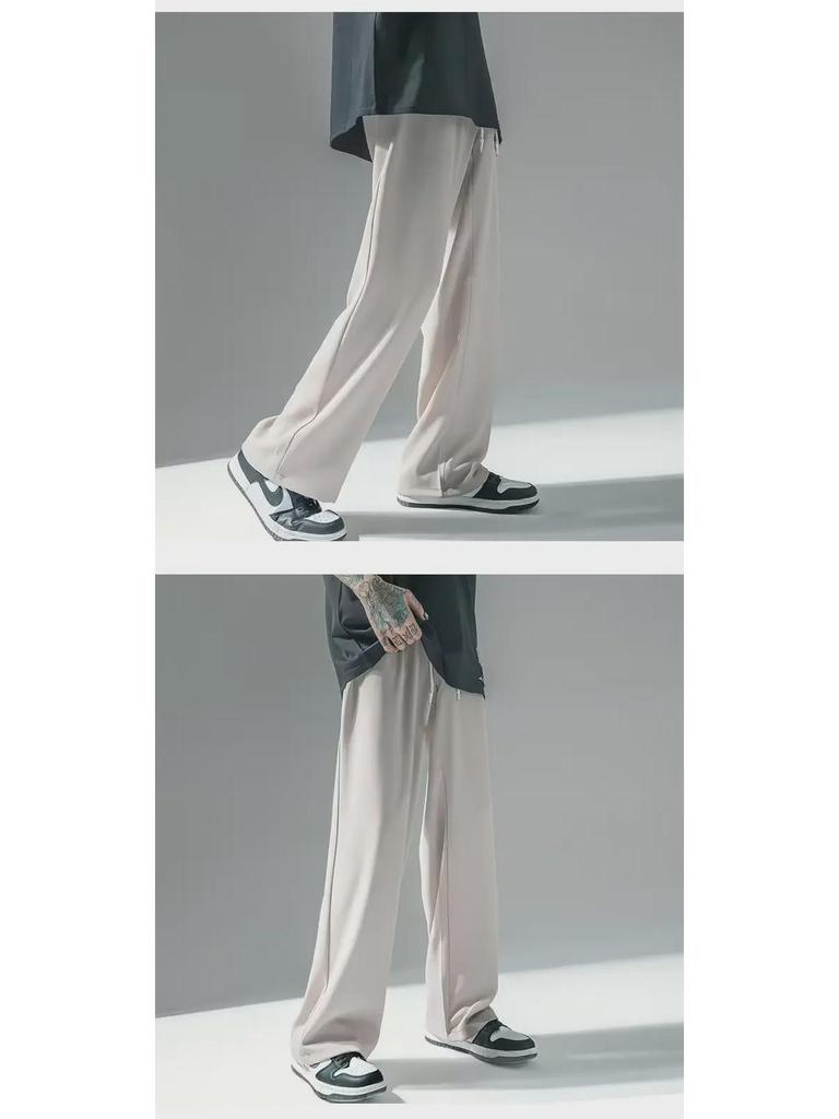 Men's Summer Ice Silk Wide-Leg Pants - Loose, Straight, Floor-Length Suit Pants