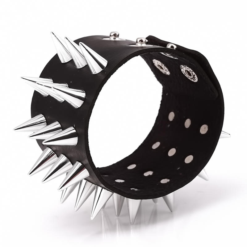 1Pc Fashion Three Row Rivet Stud Wide Leather Cuff Bracelet Jewelry Accessories Punk