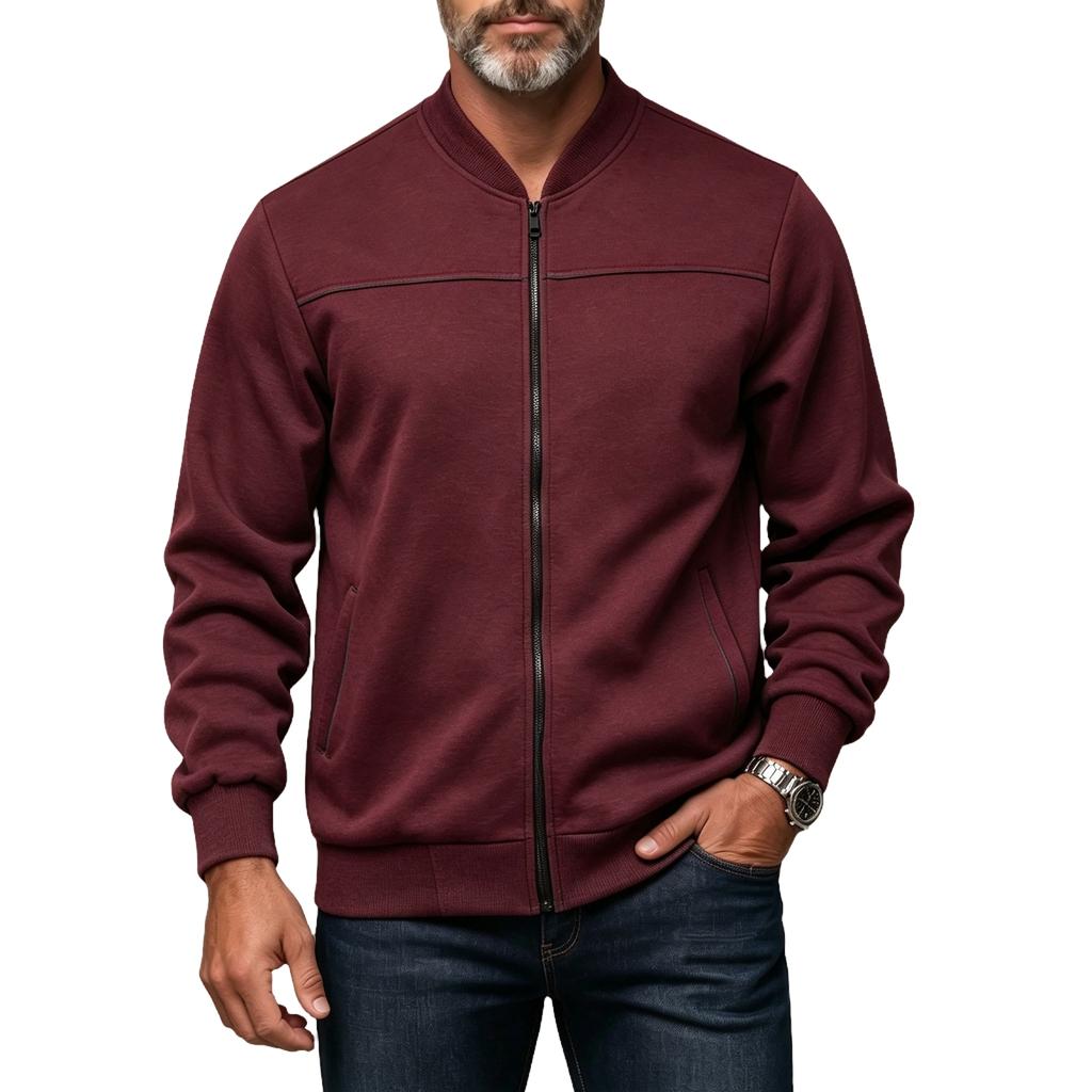 Men's -Lined Zip-Up Jacket Casual Cardigan Color Long Sleeve