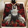 1PC Red Rose Animals Print Flannel Blanket, High Quality All Seasons, Home Decor, Warmth and Comfort, Perfect for Christmas Gifts