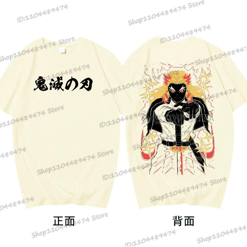 Anime Demon Slayer Rengoku Kyoujurou T Shirt Men Women Vintage Cool Casual High Quality Cotton T-shirt Harajuku Comic Tops