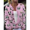 Cardigan Tricot Femme Col Rond Boutonnage Simple Imprimé Floral Manches Longues Vêtement d'Extérieur Décontracté