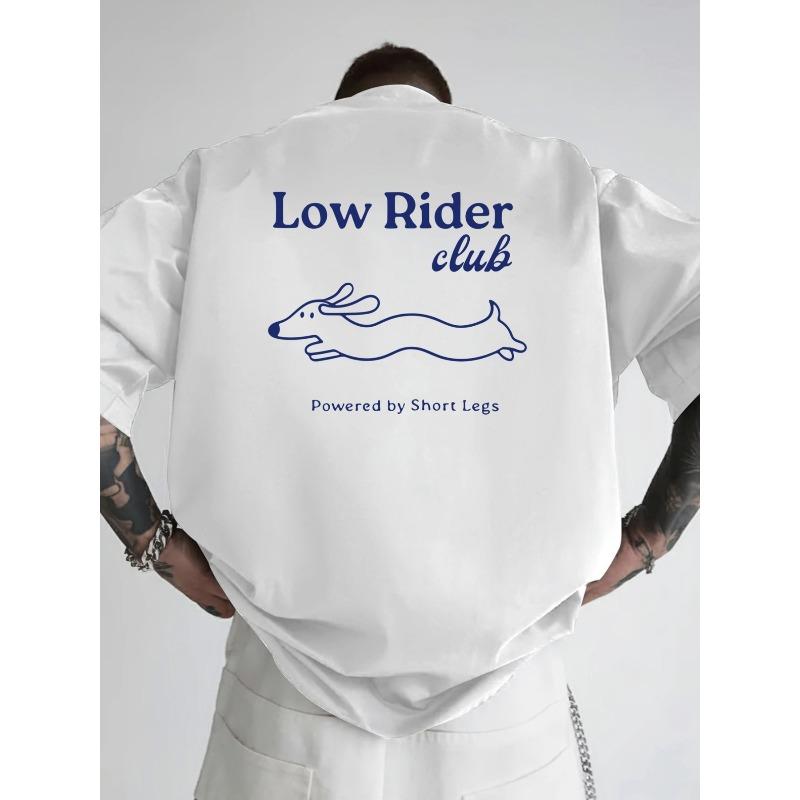 T-shirt da uomo con spalle scese, taglia europea, Bassotto, Club Low Rider, stampa fronte-retro, vestibilità larga da uomo, nuovo stile alla moda, abbigliamento da uomo