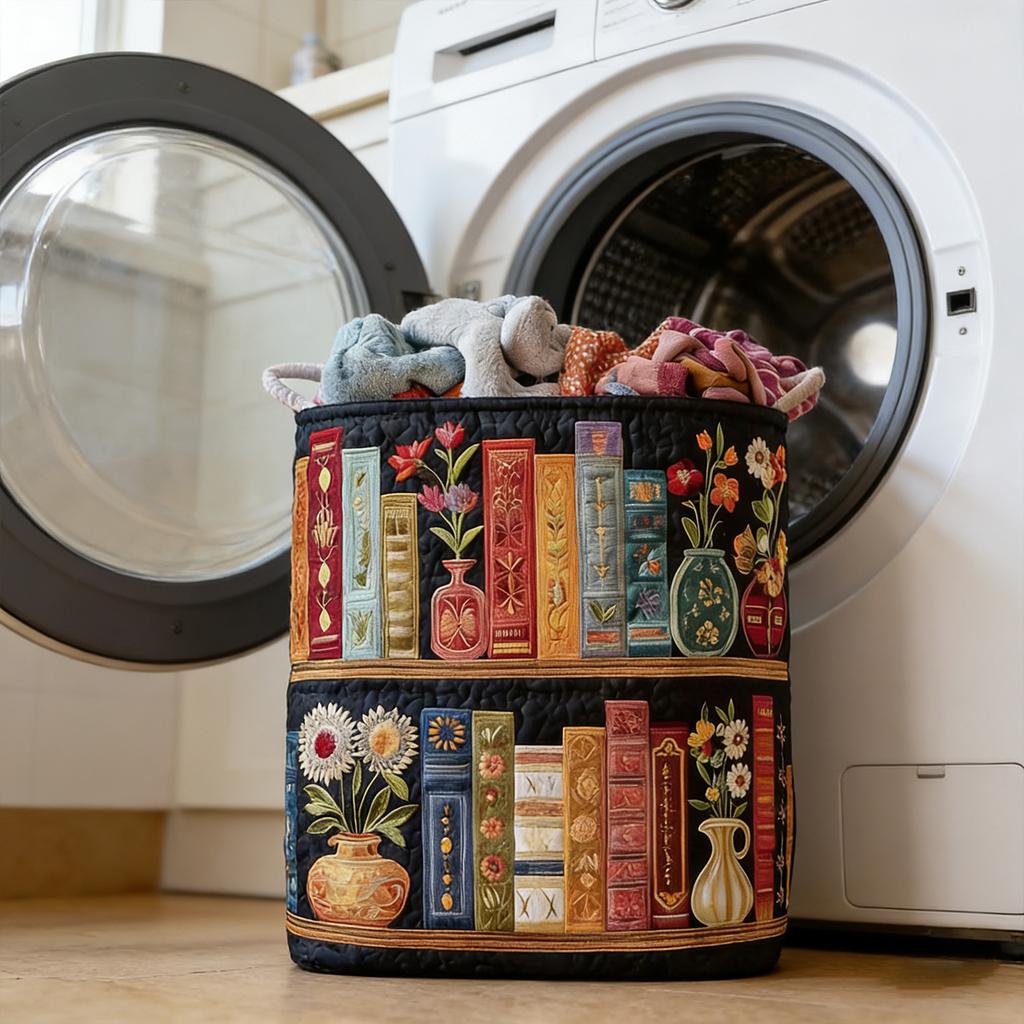 Boho Quilted Laundry Baskets, Fabric Floral Storage Hamper with Handle, Vintage Clothes Storage Basket for Nursery Laundry Room
