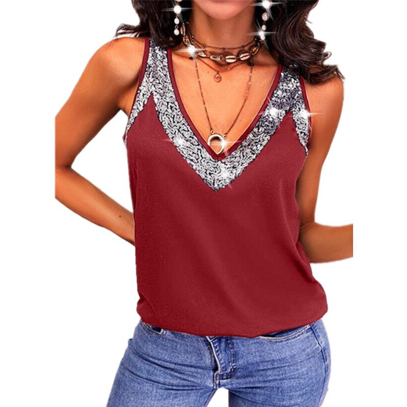 2026 Summer Women's Solid Sequined Sleeveless Vest Top