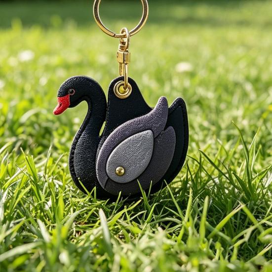 Keychain Pendant Gradient Swan Shape Bag Pendant with Metal Buckle Imitation Leather Access Card