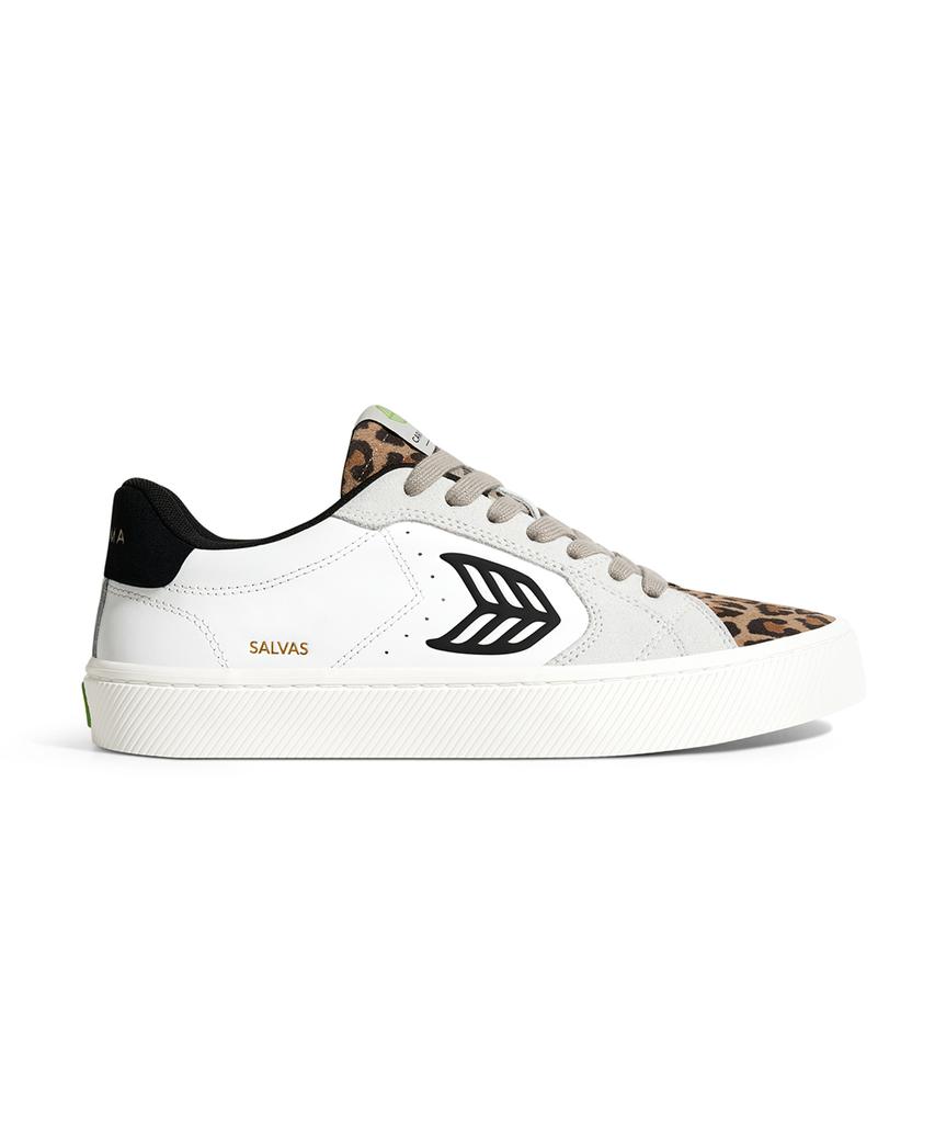 Cariuma Salvas White Leather Leopard Print