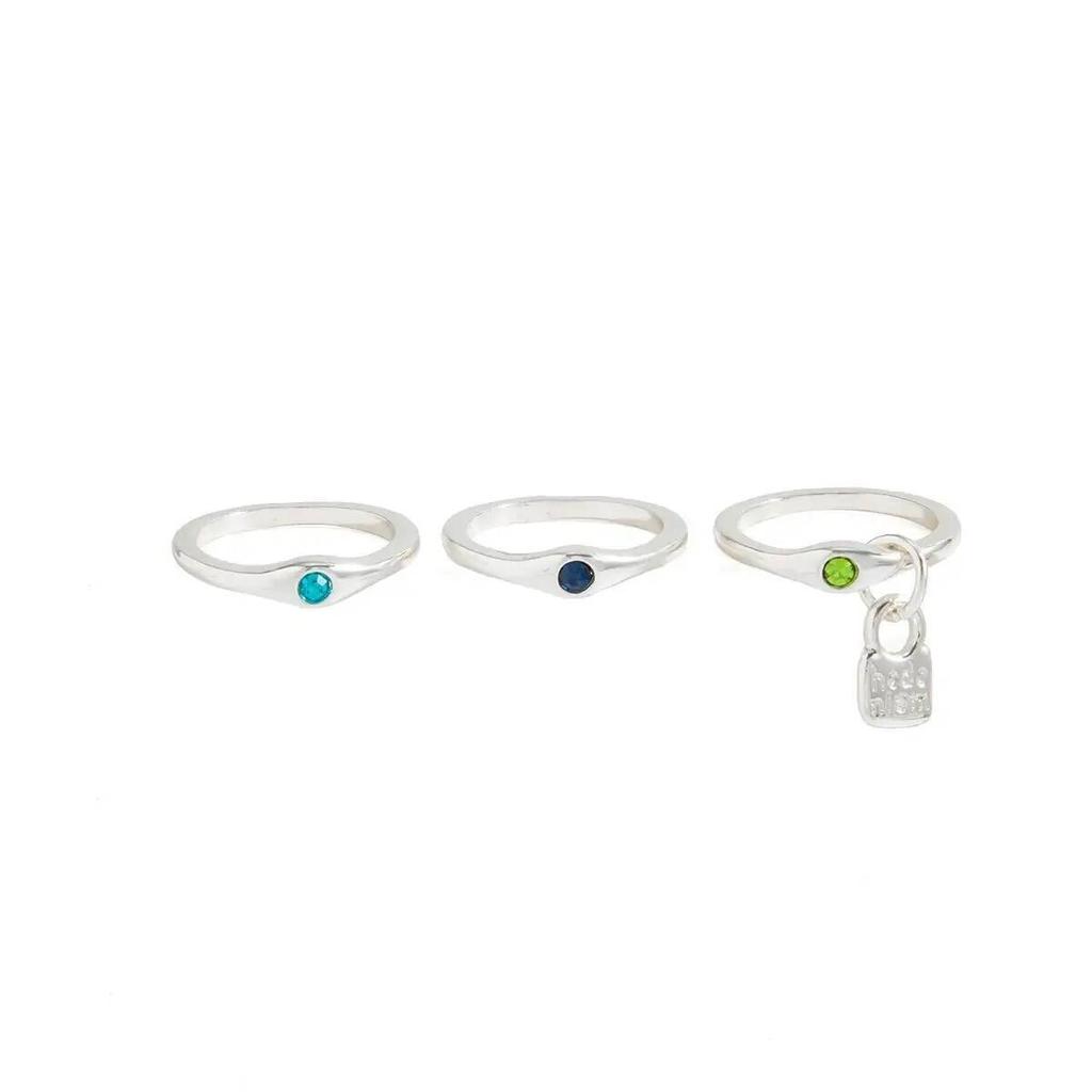 SHIXIN 3Pcs/Set Luxury Colorful Rhinestones Stackable Finger Ring for Women Retro Elegent Letter Pendant Ring Party Jewelry Gift