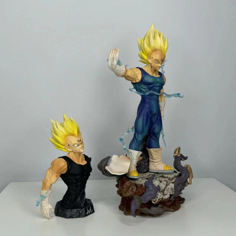 Dragon Ball Magical Vegeta Figure Double Head Carving Luminous Tabletop Ornament Saiyan Statue Toy Doll Gift