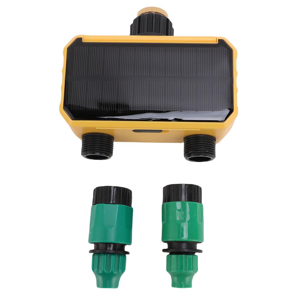 Water Timer Automatic Solar Rechargeable 2 Outlets Hose Timer for Villa Gardens Balcony Greenery