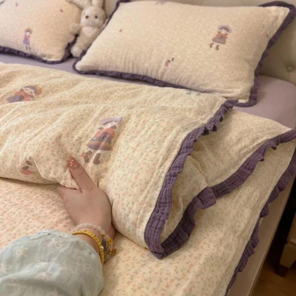 G5Z Ruffle Edge Washed Cotton 4-Piece Duvet Cover Set - Super Soft for Dorms & All Seasons