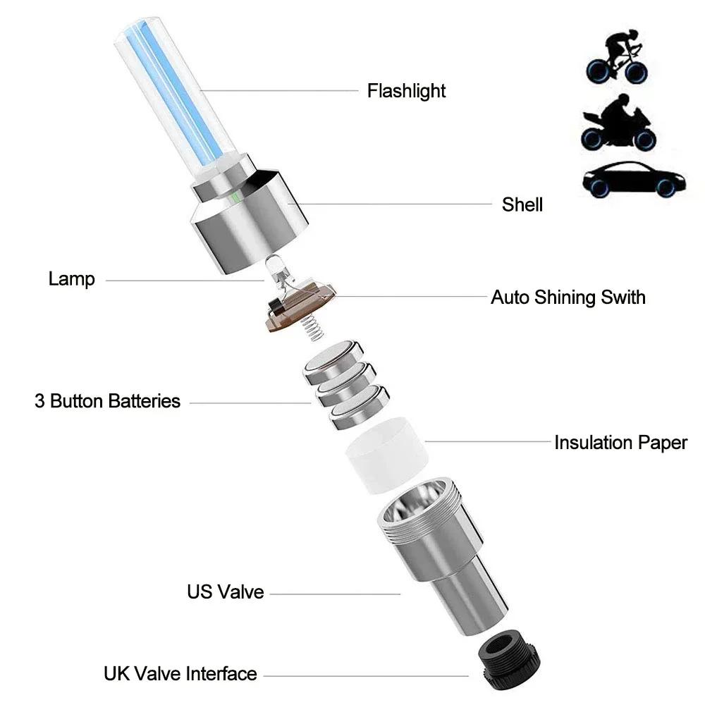 2Pcs Motorcycle Wheel Neon Light LED Motion Sensor Waterproof Decorative Light Car Bicycle Wheel Tire Nozzle Valve Cap Light