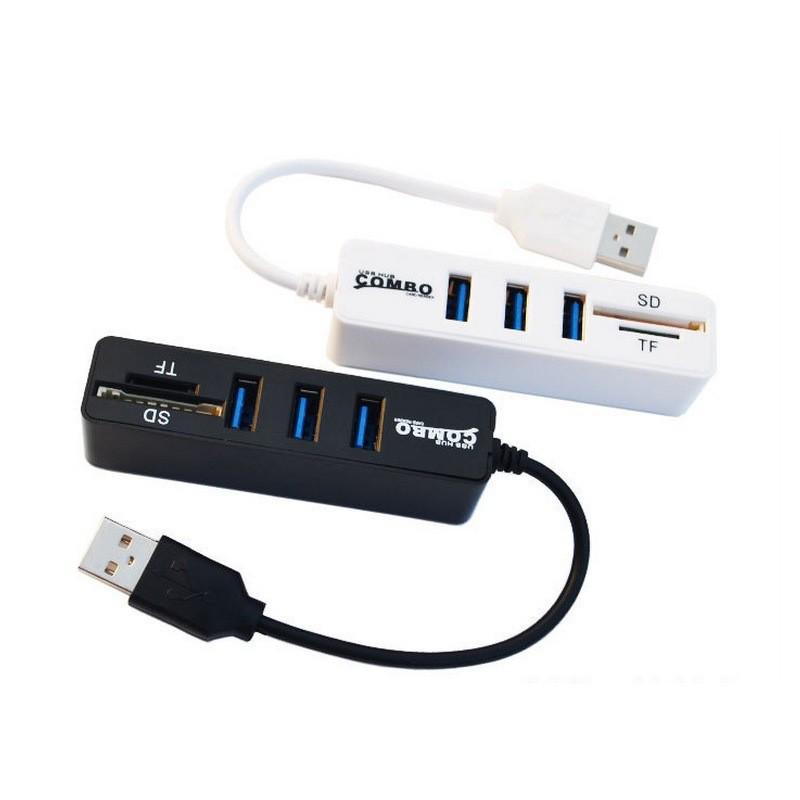 Power Strip with 3 USB Ports, 2.0 Hub, Cable Hub, and All-in-One TF/SD Card Reader Splitter