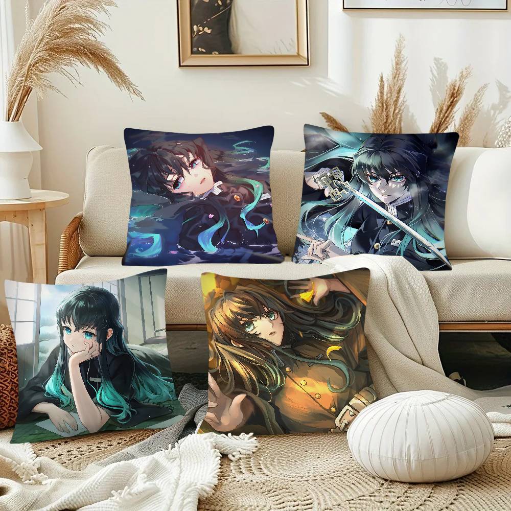 Anime Demon Slayer Muichiro Tokito Pillow Case Fashion Square Pillowcase Bedroom Sofa Room Ins Decoration Leisure