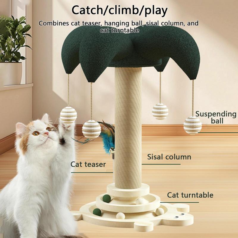 Cat Scratching Post Sisal Cat Scratching Toy Tree Built-In Rotatable Track And Rolling Ball Wear Resistant Climbing Furniture
