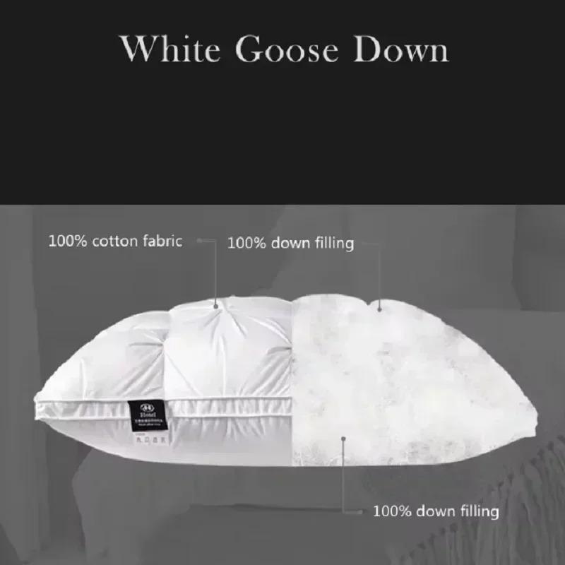 1PC Luxury White Goose Down Pillows Down-proof King Queen 100% Cotton Bedding 3D Style Rectangle Pillow for You Lover Gift