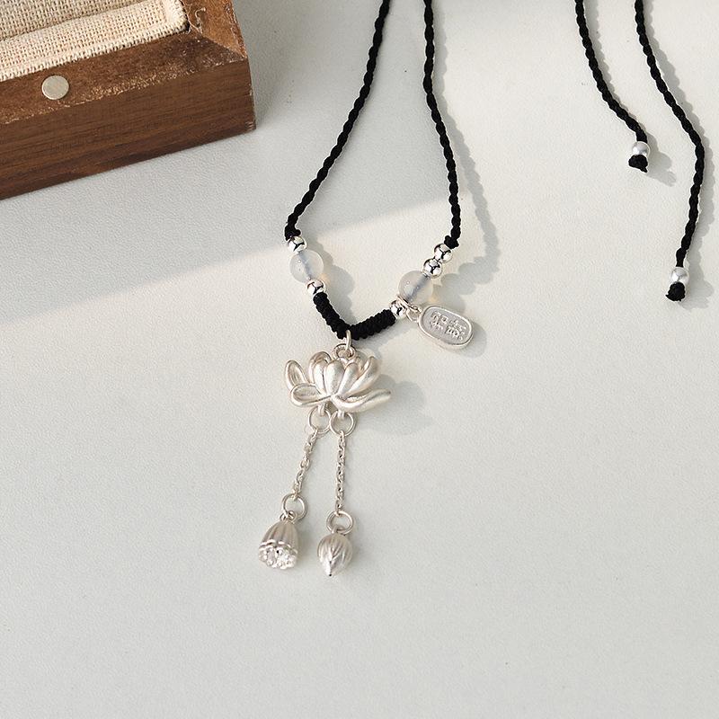 Lotus Nafu Necklace for Women Good Luck Lotus for Women Young China-Chic Ancient Han Suit Weaving Rope