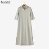 ZANZEA Women Casual Turn Down Collar Solid Color 3/4 Sleeve Shirt Dress