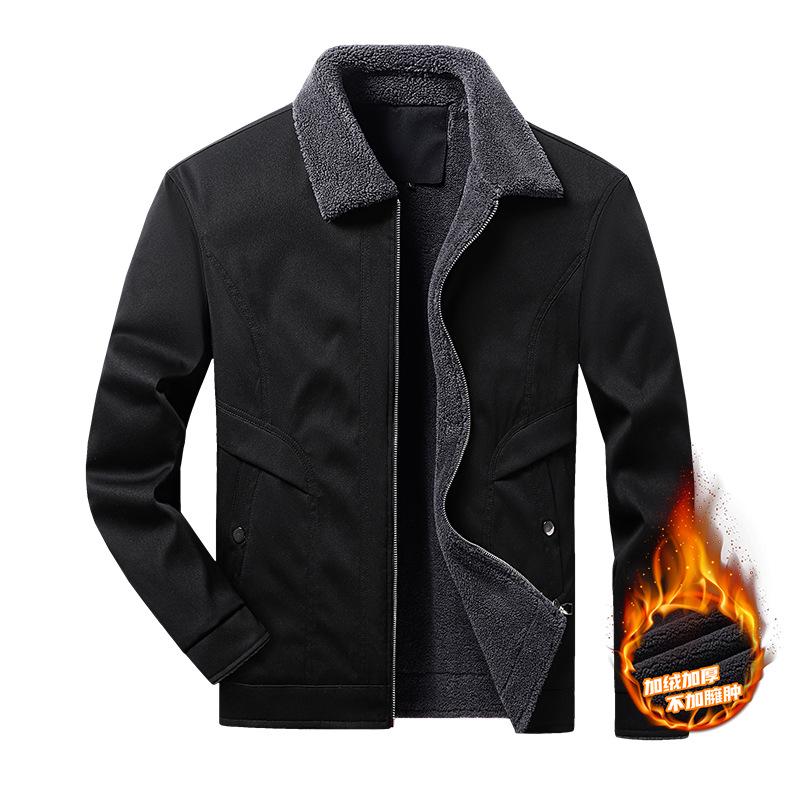 

Men s Plus Velvet Warm Jacket: Solid Color, Large Size, Ideal for Middle-Aged & Elderly, Autumn/Winter Outerwear XL чорний
