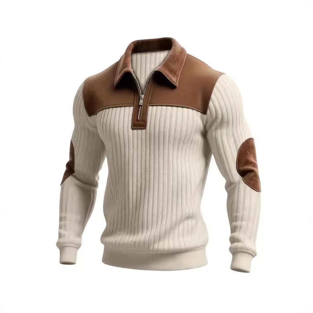 2026 Autumn and Winter Men's Xiyin Explosive Style Men's Retro Fashion Contrast Color Long Sleeve Half-Zip Henley