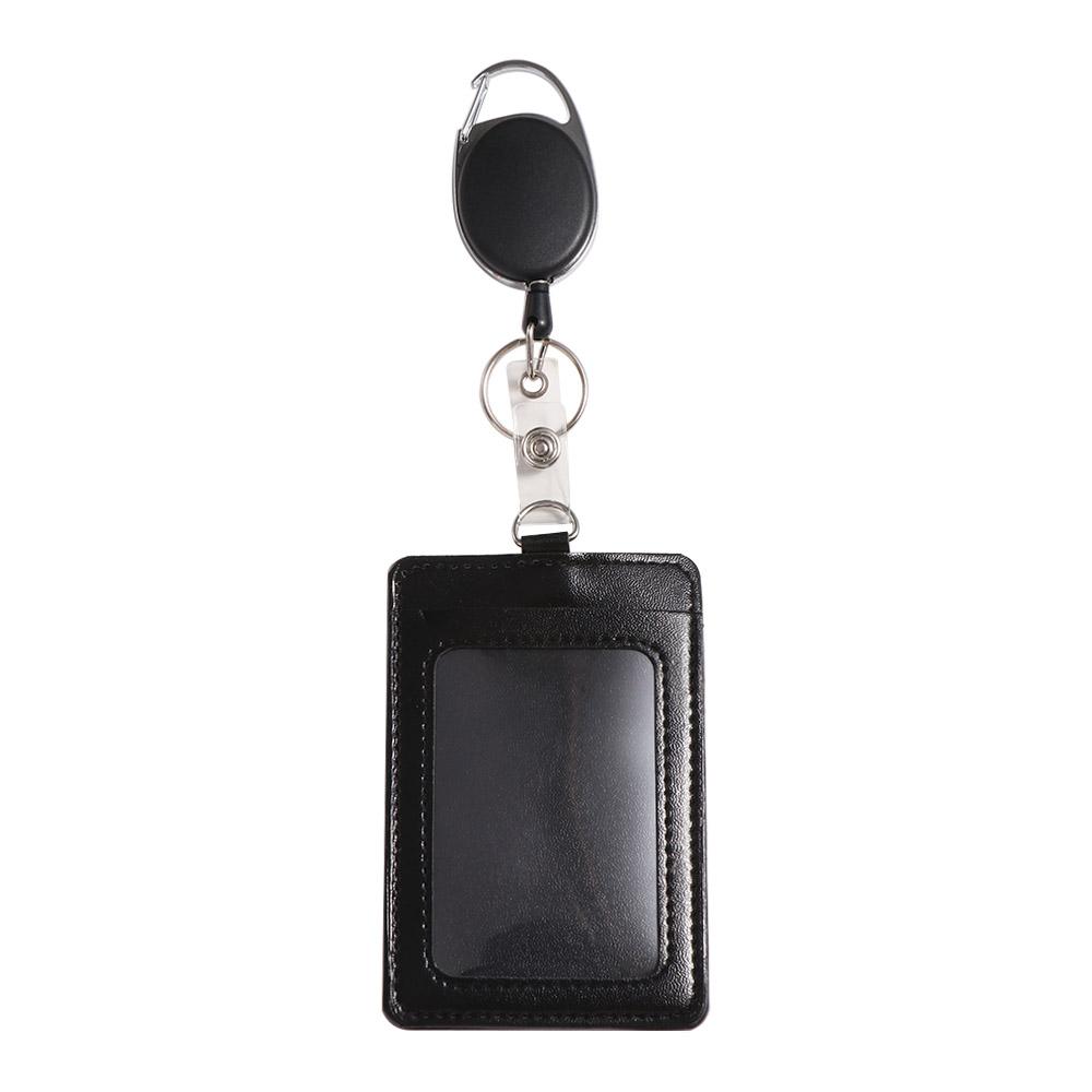 

Gift PU Leather Retractable Key Chain Card Case Lanyard Wallet Name Card Badge Badge Holder Bus Pass Card ID Card Holder Male чорний