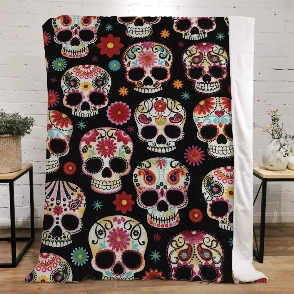 Mexico Flower Skull Custom Blanket King Size Hairy Blankets for Bed Throw Home Interior Knitted Plaid Luxury Bedding Beach Towel