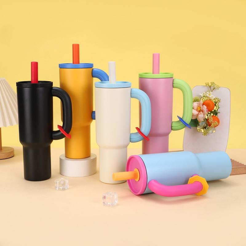 40oz 304 Stainless Steel Straw Insulated Ice Cup Large Capacity Thermal Mug Tumbler with Handle Stylish Insulated Coffee Cup