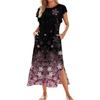 Ladies' Fashionable Summer Casual Pleated Sleeves, Loose Retro Floral Print, Short Sleeves, Round Tie, Pocket Beach Dress