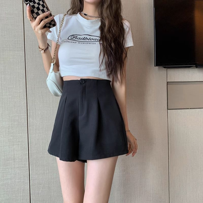 Frühlings- und Sommer-Freizeitanzughose High-Waist-Shorts Neuer Stil Locker und Schlank Große Größe Vielseitige Weitbein-Hose