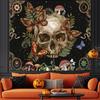Halloween Gothic Bedroom Tapestry Retro Gothic Skull Flower Butterfly Printed Wall Tapestry Living Room Game Room Dormitory Deco
