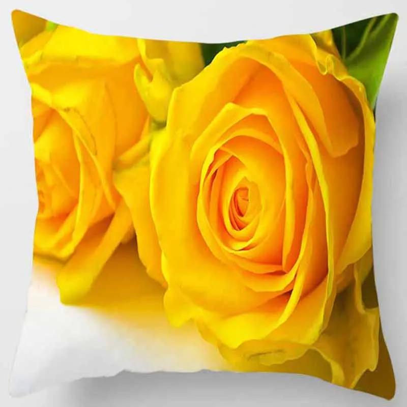 45x45cm Rose Series Pillowcase Yellow Pink Flowers  Sofa Office Seat Cushion Cover Room Aesthetic Home Decoration