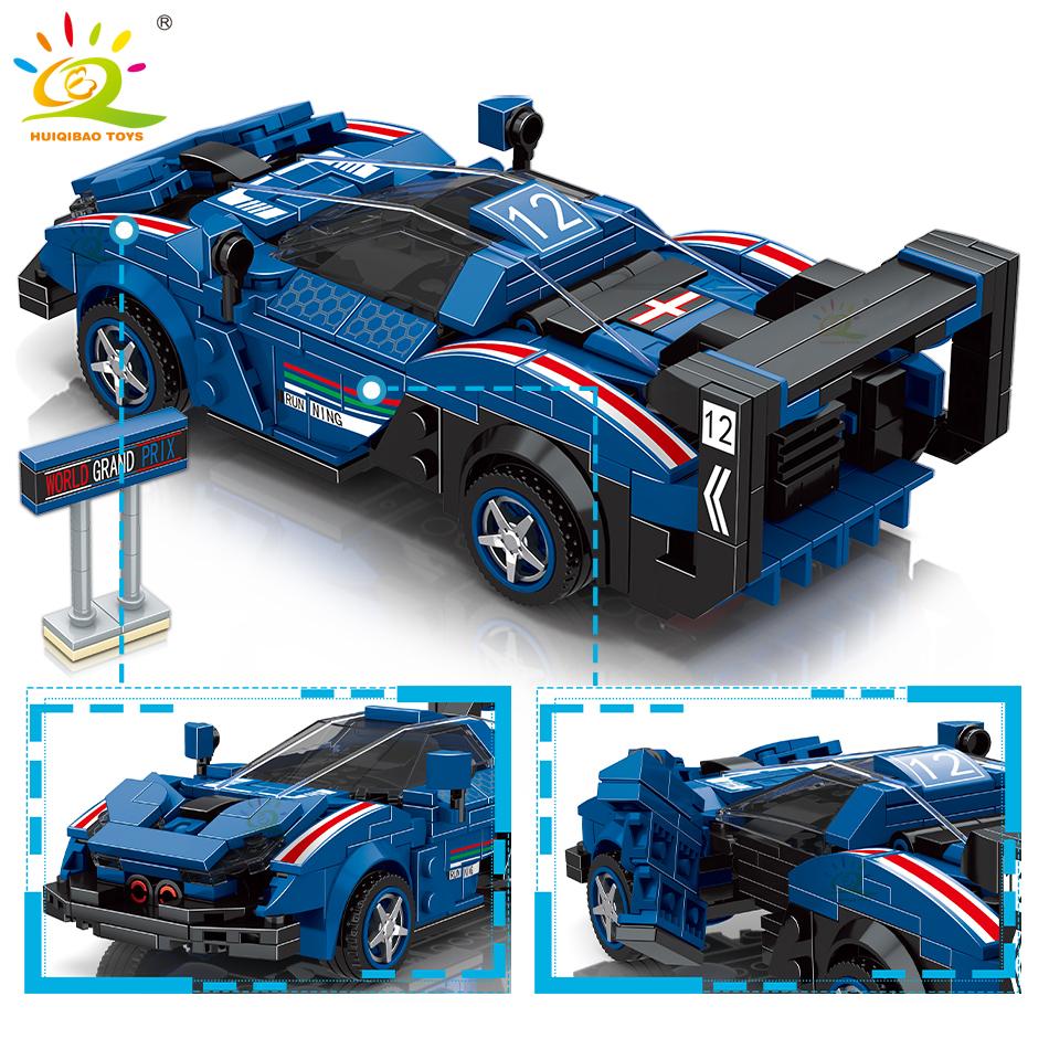 HUIQIBAO One Step Transfrom Racing Car Model Building Blocks 2in1 Robot Mecha Creative Bricks Set Children Toy For Kids Boy Game
