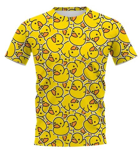 Cartoon yellow duck T-shirt 3D printing T-shirt men's and women's T-shirt short-sleeved street trend crew neck top Asian size