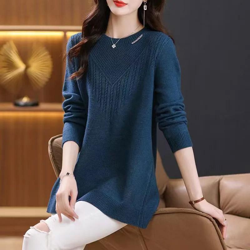 

Женский свитер Осень Зима Утепленный Пуловер Теплый Вязаный Эластичный С Длинным Рукавом Оверсайз Джемпер Топы XXXXXXL синий