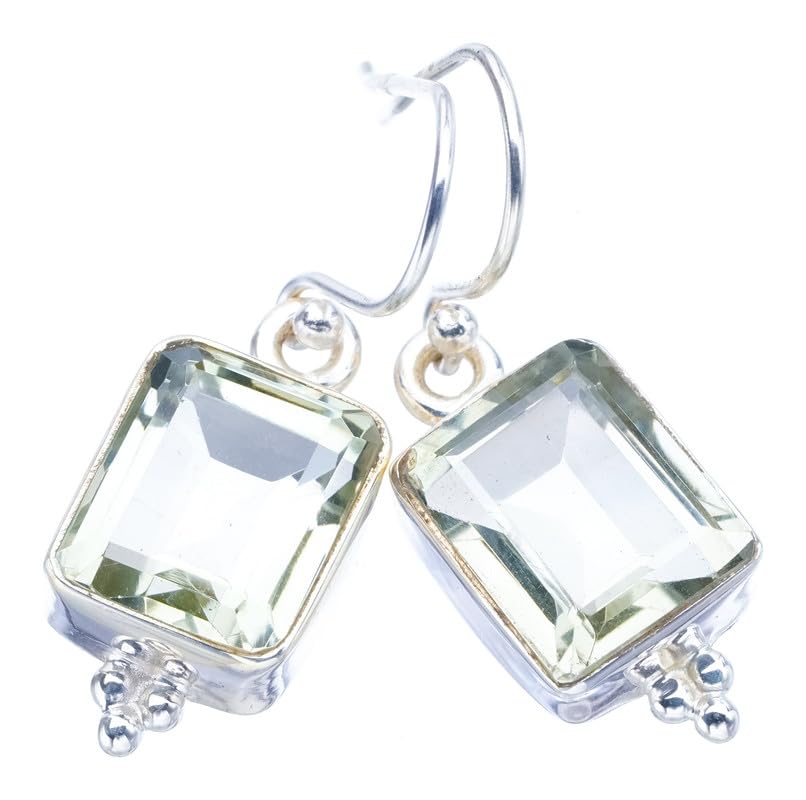 

StarGems Natural Green Amethyst Handmade 925 Sterling Silver Earrings 1.25 F5808