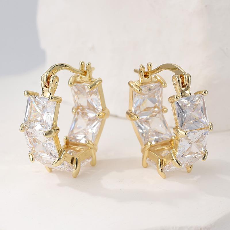 Sparking Square Clear Synthetic Zircon Hoop Earrings for Women Exquisite Party Holiday Perfect Jewelry Accessories Gifts