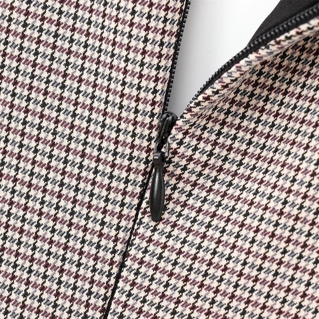 2025 Spring Women's V-Neck Belted Plaid Pleated Vest Dress