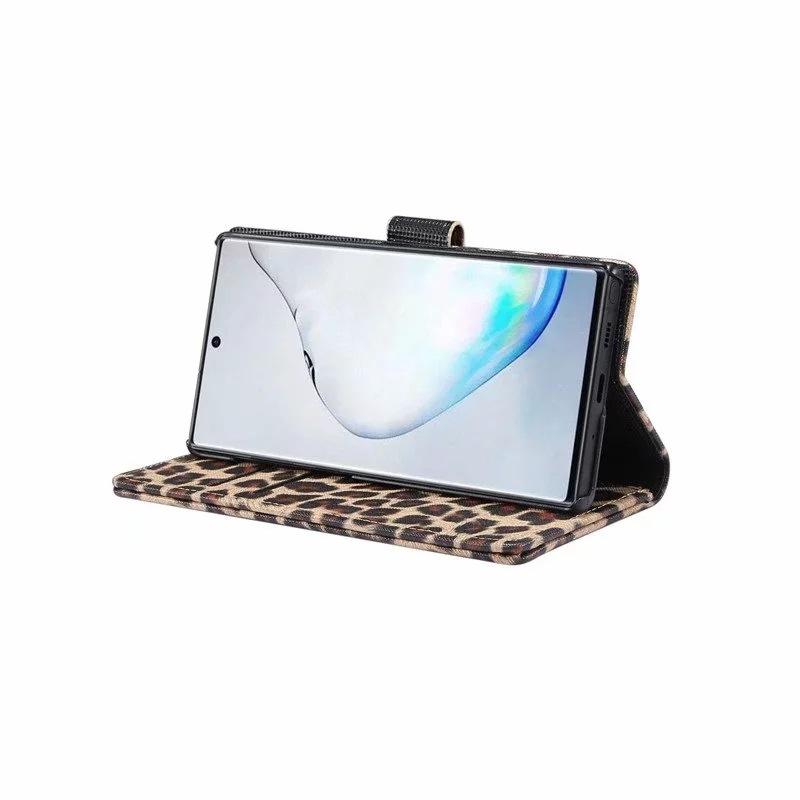 Samsung Note10pro mobile phone leather case for foreign trade, leopard print flip wallet storage card holder protective case