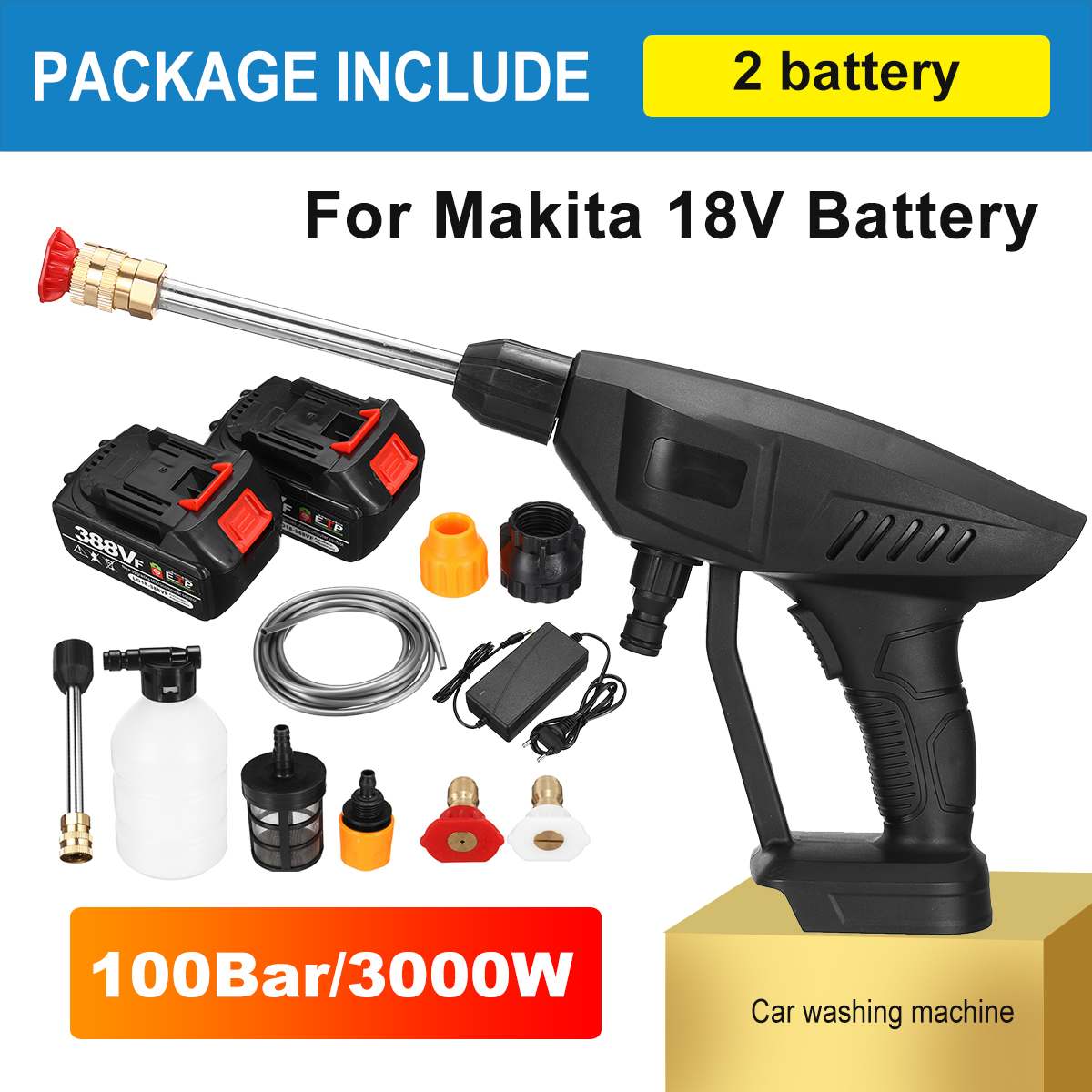 

3000 Вт 100 бар беспроводной пистолет для мойки автомобилей высокого давления 25000 мАч аккумулятор пеногенератор водяной пистолет очиститель-распылитель