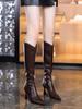 Fashion Ladies Knee High Shaft Shoes Leather Pointed Toe Women's Long Boots Black Elastic Demi-season Pu Hot New Rock Work Gothic Goth