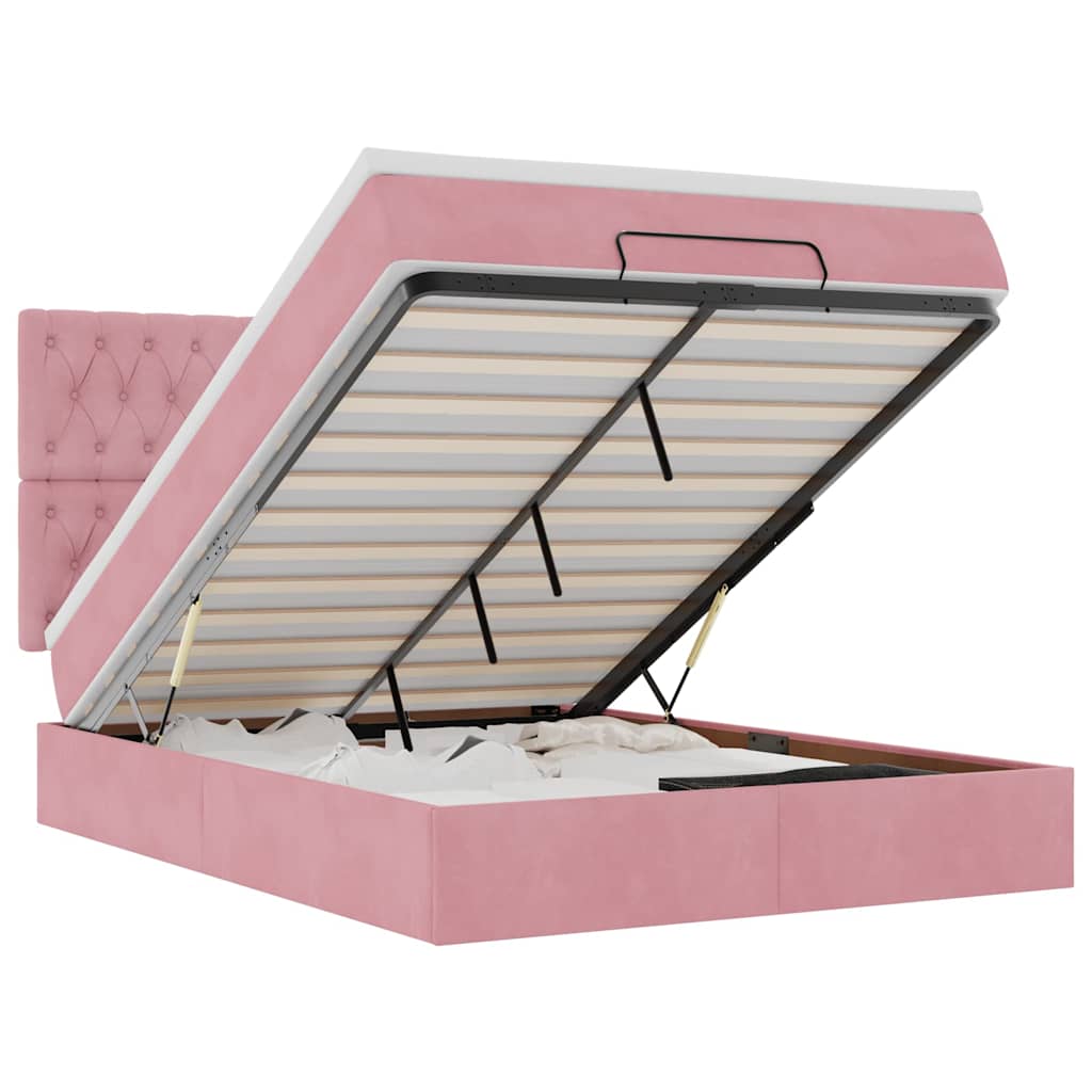 Ottoman Bed with Mattress Pink 140x190 Cm Velvet