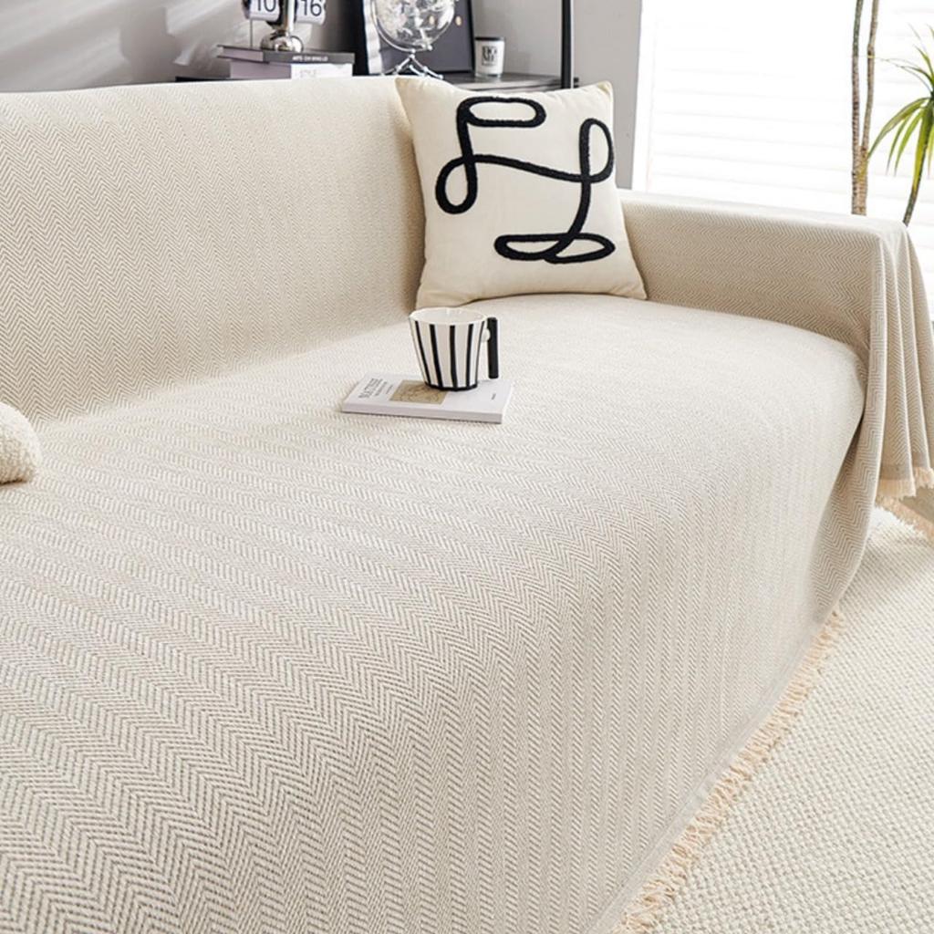 sofa cover with backing for easy installation and protection Water-repellent, Scandinavian-style multi-purpose non-slip (ivory, 180x300cm) [Used]