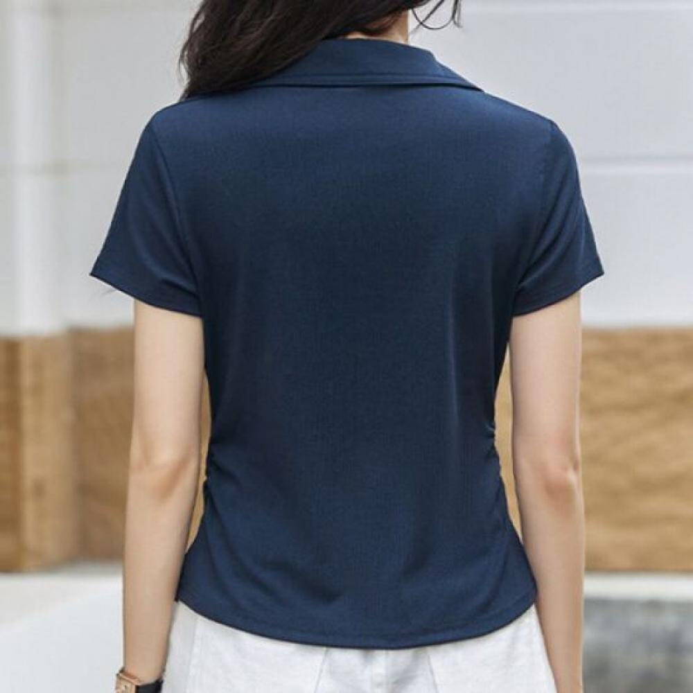 Navava Women Solid Daily Collar ShorT Sleeve T shirT nT2786