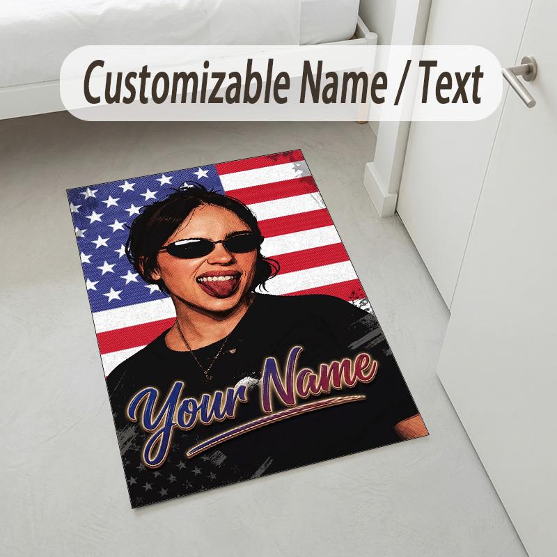 Personalized Crystal Velvet Carpet,Billie Eilish Custom Printed Name, Plush Area Rug For Home Indoor Decor