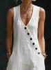 2026 Spring/Summer European & American Lazy Style V-neck Button-down Sleeveless Cotton Linen Dress