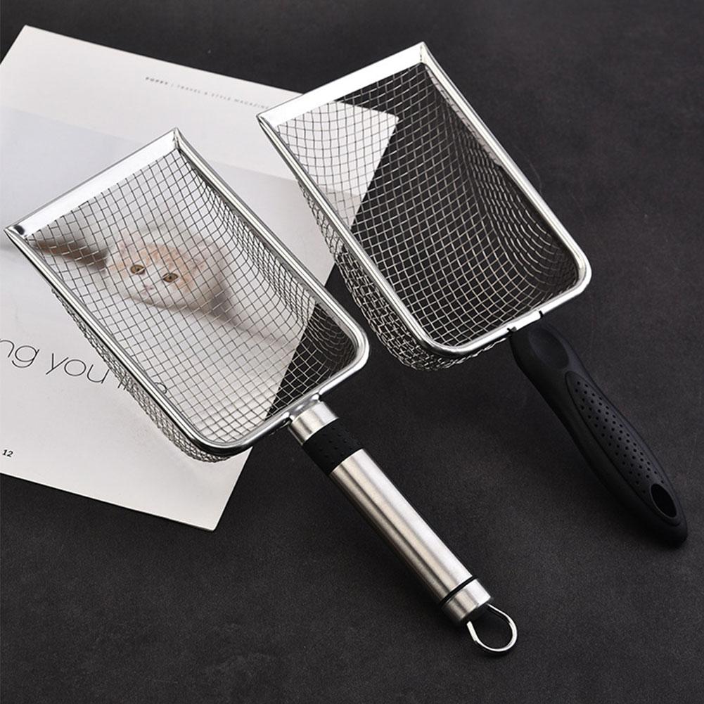 Pet Poop Shovel Reptile Bedding Scoop Stainless Steel Fine Mesh Sand Shovel Ergonomic Handle Non Stick Poop Picker for Cats