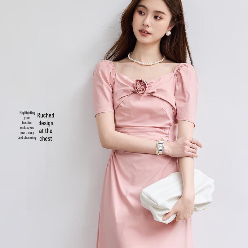 VICTORIA&VERA French Style Short Sleeve Midi Dress