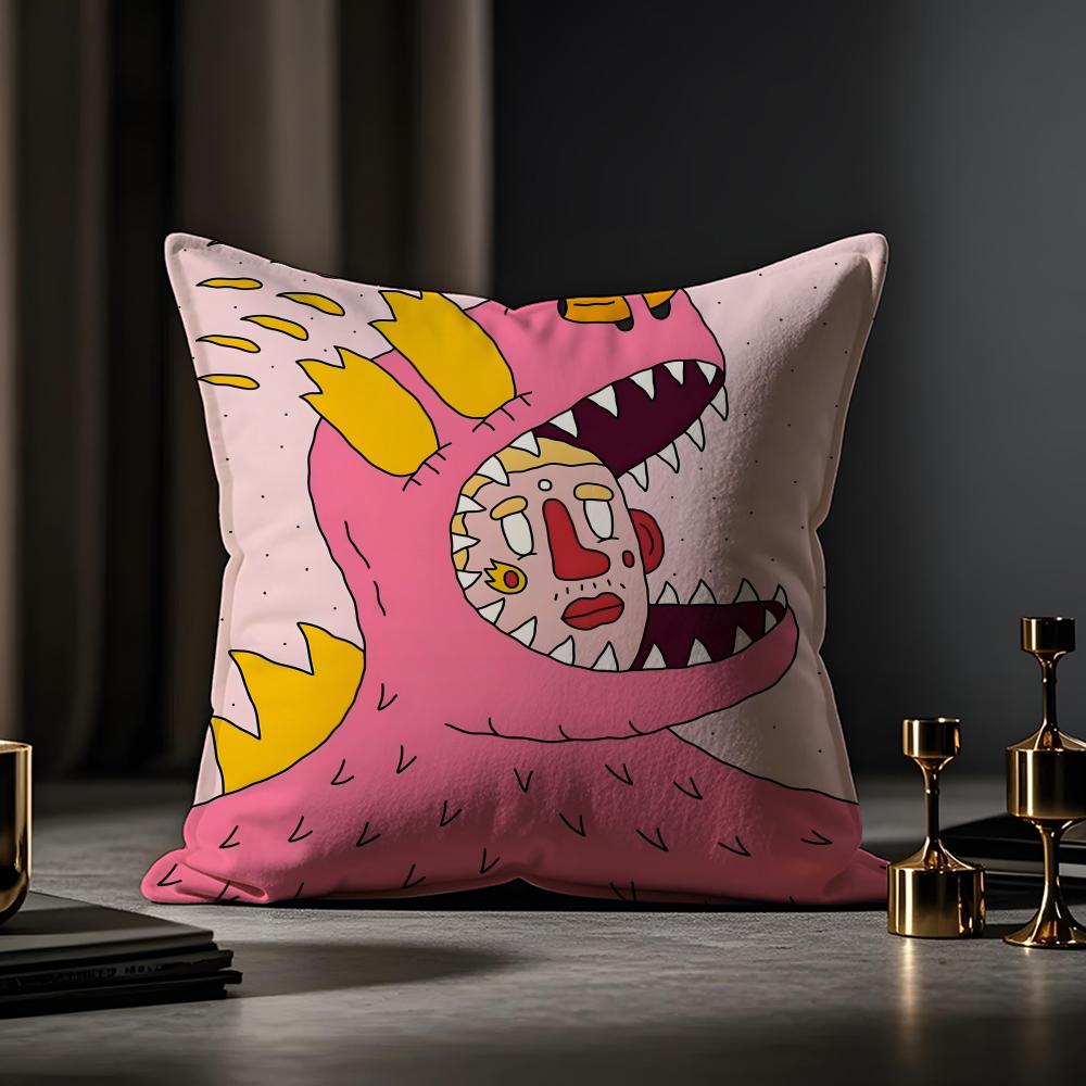 Abstract Style Animal Doodle Cushion Cover Anti-dustmite Pillowcase Invisible Zipper Silky Short Plush Sofa Cushion Cover