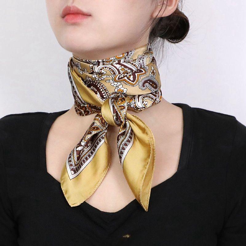 Ethnic Print Square Scarf for Women: Fashionable Versatile Silk-like & Mulberry Silk Material Small Scarf & Neck Accessory